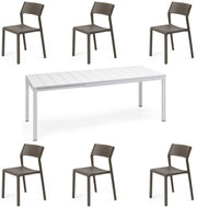 OFFERTA TAVOLO RIO 140/210 CON 6 SEDIE TRILL BISTROT BIANCO/MARRONE TABACCO