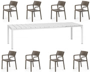 OFFERTA TAVOLO RIO 210/280 CON 8 POLTRONE TRILL BIANCO/MARRONE TABACCO