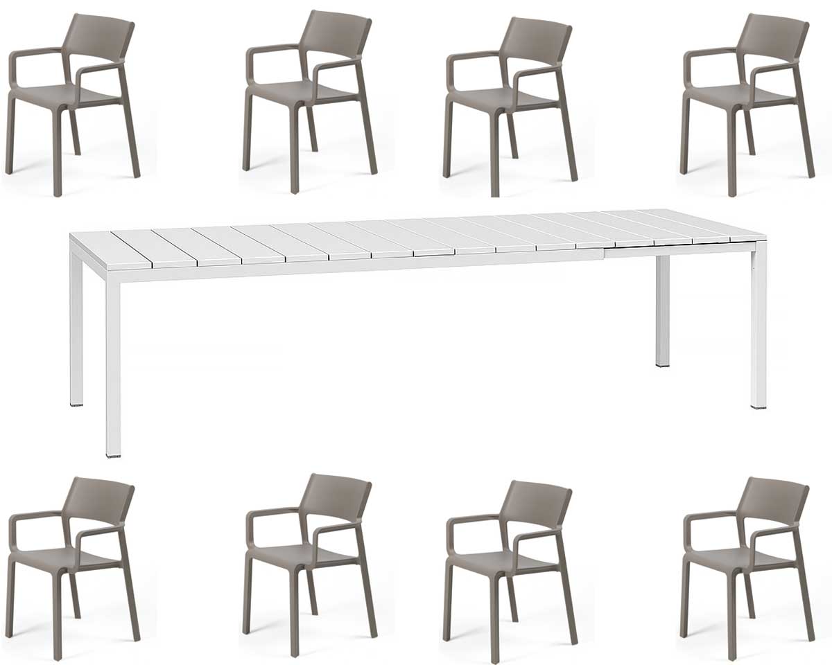 OFFERTA TAVOLO RIO 210/280 CON 8 POLTRONE TRILL BIANCO/TORTORA