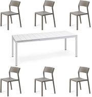 OFFERTA TAVOLO RIO 140/210 CON 6 SEDIE TRILL BISTROT BIANCO/TORTORA
