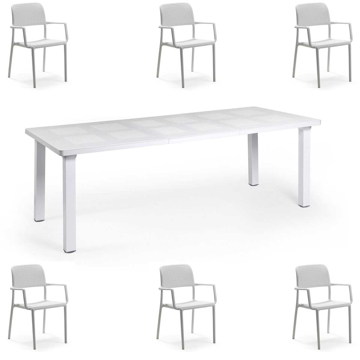 OFFERTA TAVOLO LEVANTE ALLUNGABILE 160/220CM +6 POLTRONE BORA COLORE A SCELTA
