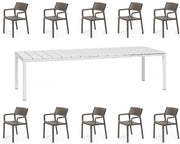 OFFERTA TAVOLO RIO 210/280 CON 10 POLTRONE TRILL BIANCO/MARRONE TABACCO