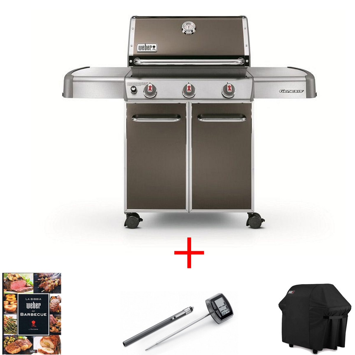 OFFERTA GENESIS E-310 SMOKE GREY + CUSTODIA + TERMOMETRO + LA BIBBIA DEL BBQ