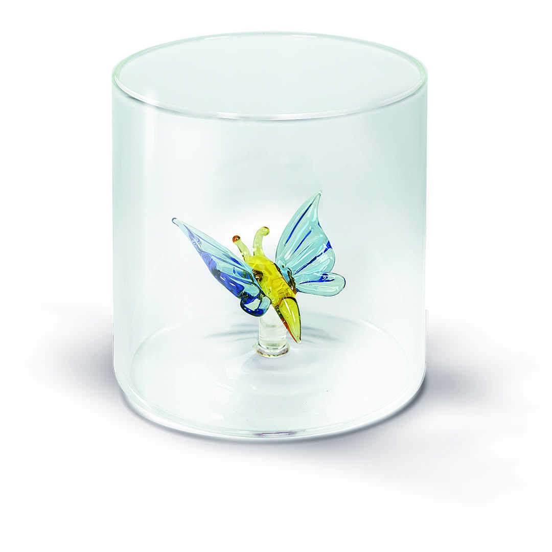 BICCHIERE DA ACQUA FARFALLA 250ML IN VETRO SOFFIATO
