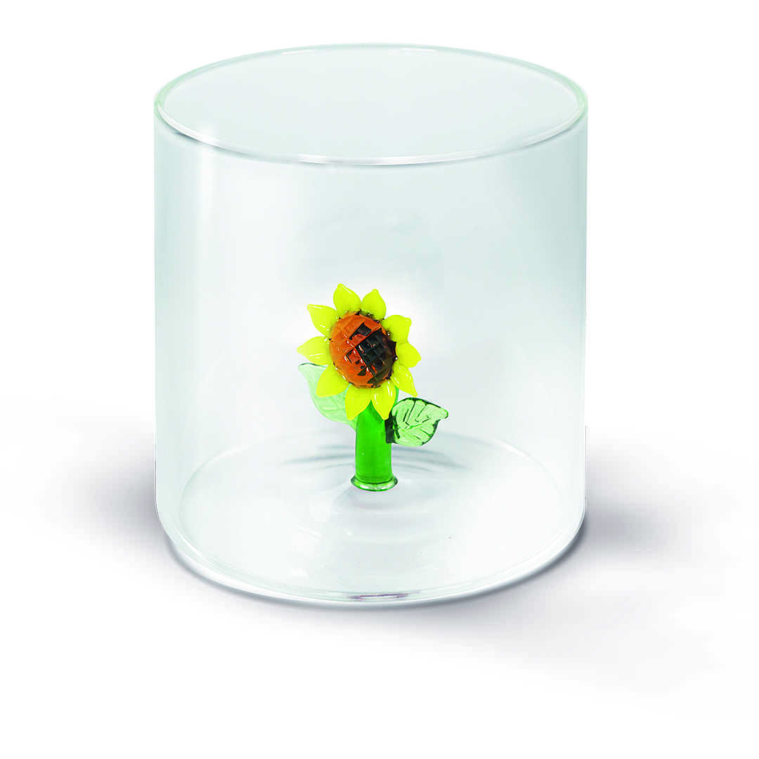 BICCHIERE DA ACQUA GIRASOLE 250ML IN VETRO SOFFIATO