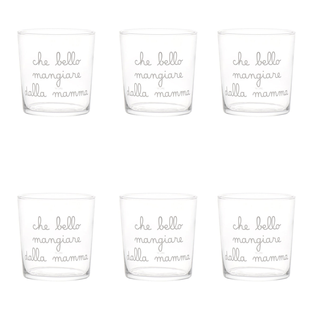 Set 6 Bicchieri acqua Che bello mangiare dalla mamma 35,5cl Serigrafia Bianca Simple Day