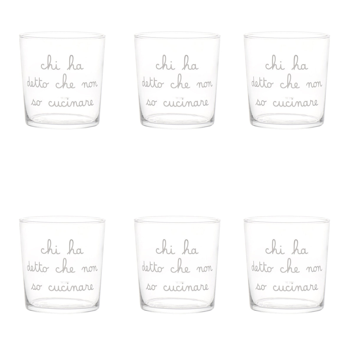 Set 6 Bicchieri acqua Chi ha detto che non so cucinare 35,5cl Serigrafia Bianca Simple Day