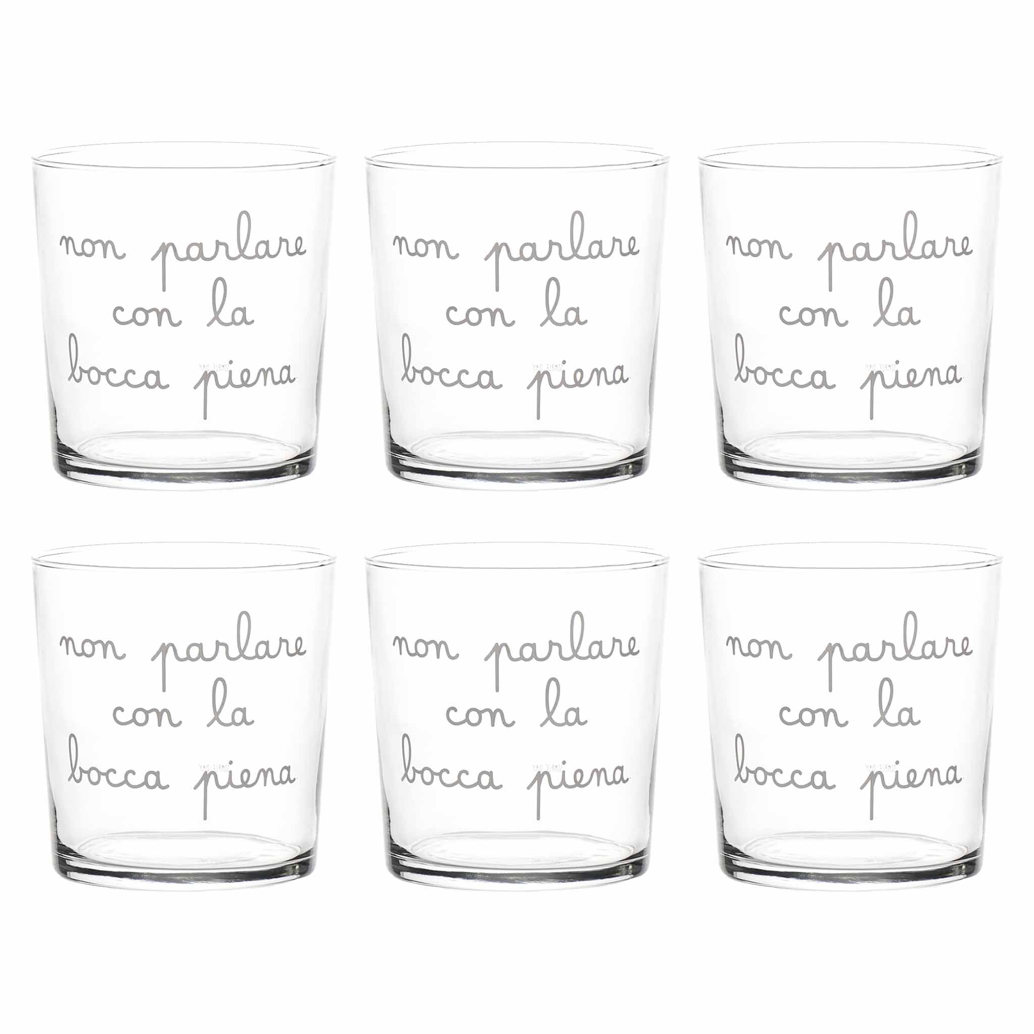 Set 6 Bicchieri acqua Non parlare con la bocca piena 35 5cl Trasparente SIMPLE DAY