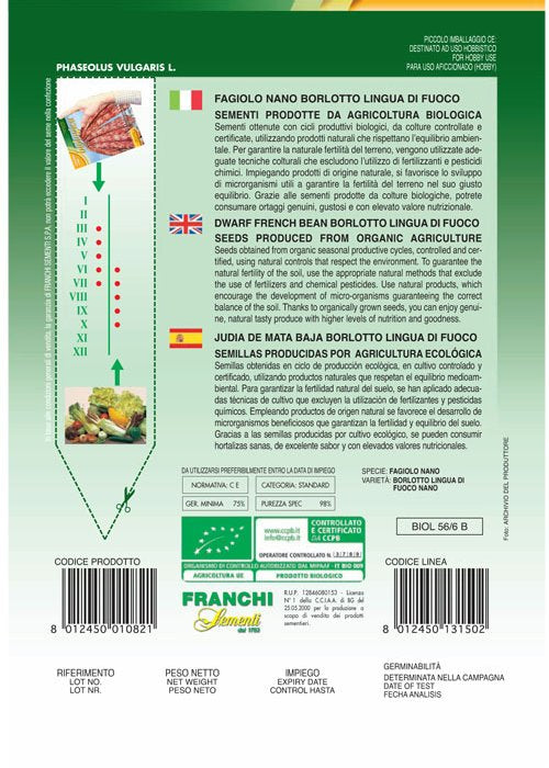 BUSTA SEMI DI FAGIOLO NANO LINGUA DI FUOCO BIOLOGICO