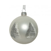 PALLINA DI NATALE ARGENTO CON DECORAZIONE ALBERO BIANCO 8CM