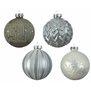 1 PALLINA DI NATALE 8CM CON DECORAZIONI ARGENTO MODELLO ASSORTITO