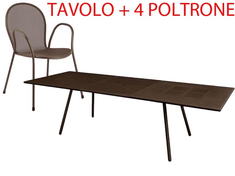 SET TAVOLO BRIDGE ALLUNGABILE 160/210X90 +4 POLTRONE RONDA MARRONE