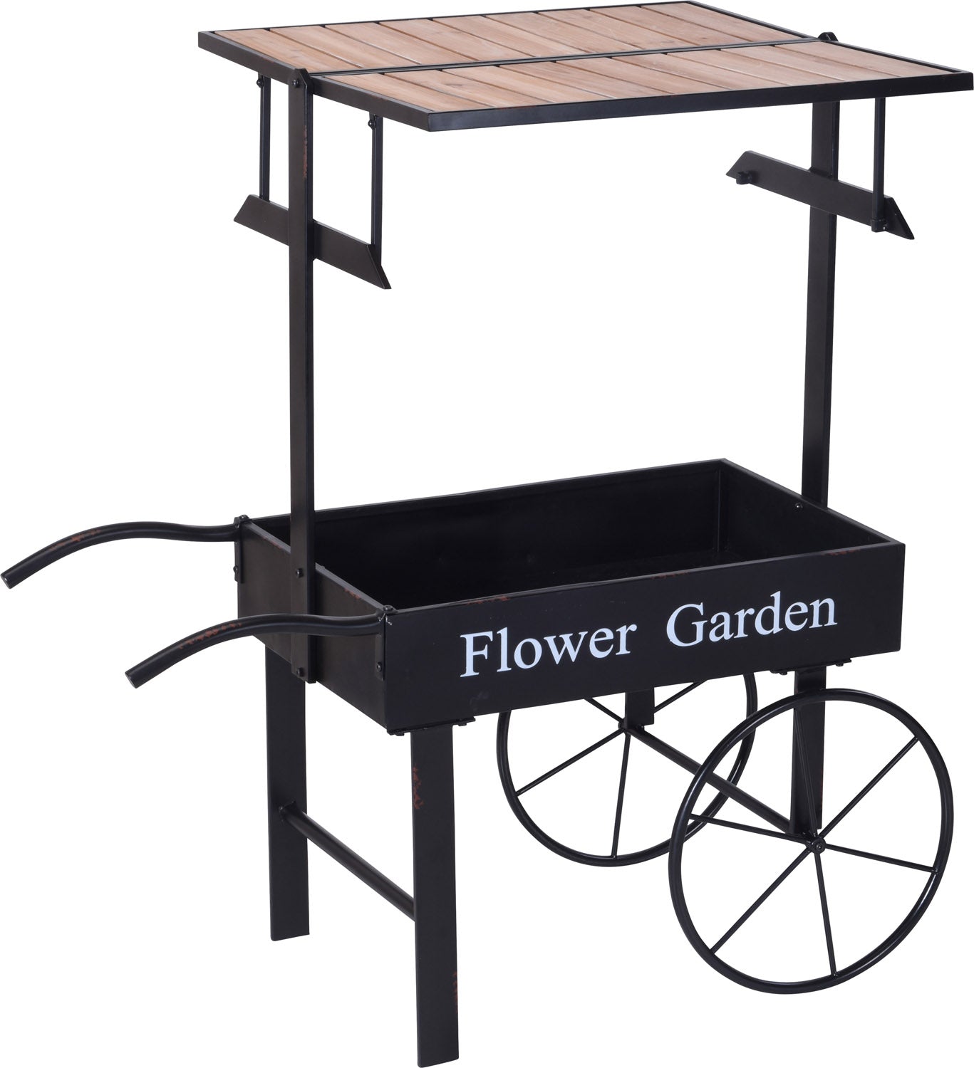 CARRETTO PORTA VASO CON BAR IN METALLO NERO 103X60X108CM