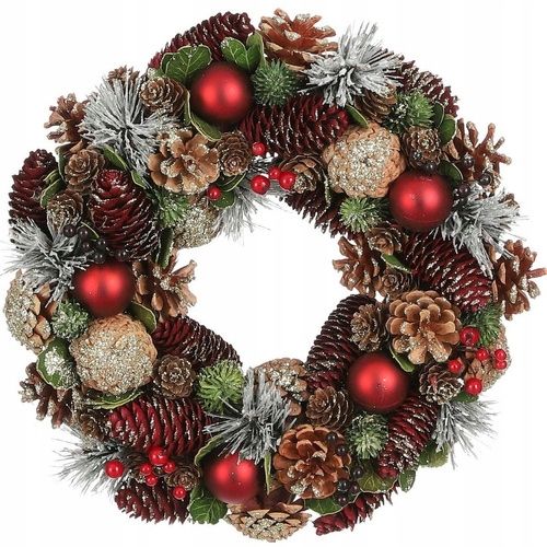 MICA Decorations Ghirlanda natalizia con pigne e palline D34 cm, verde/rosso/oro