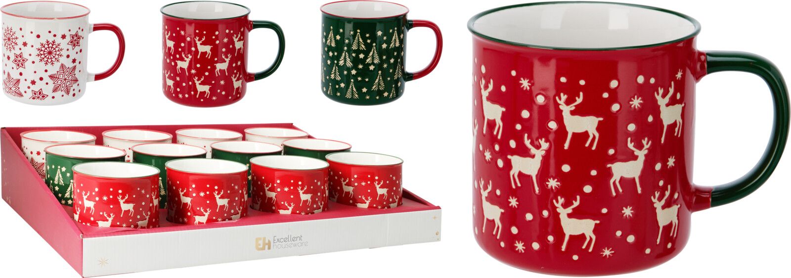 Tazza Natalizia 220ml modello assortito Rosso/Verde/Bianco