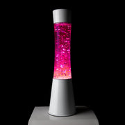 Fisura Lampada di Lava Glitter Cuori, 39,5 cm, Base Bianca / Liquido Rosa