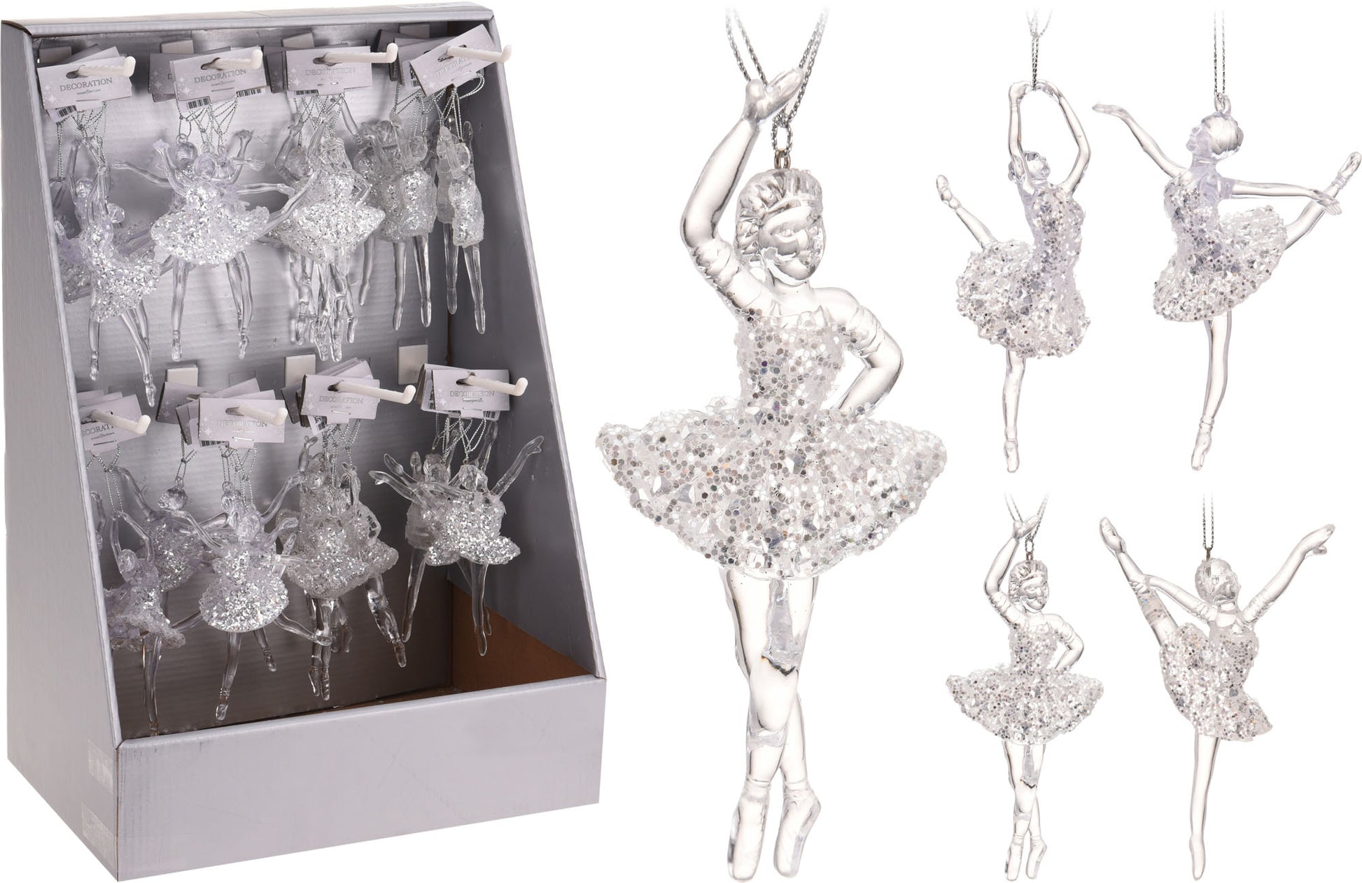 OFFERTA 6 BALLERINE APPENDIBILI 14CM TRASPARENTI CON GLITTER ARGENTO ASSORTITE