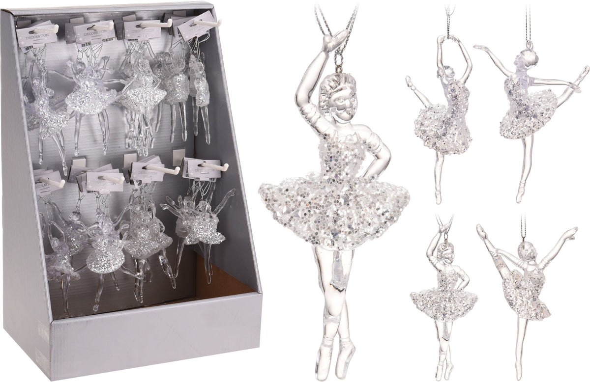 OFFERTA 4 BALLERINE APPENDIBILI 14CM TRASPARENTI CON GLITTER ARGENTO ASSORTITE
