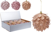 OFFERTA 6 PALLINE DECORAZIONE FOGLIE ROSA GLITTER 10CM ASSORTITA