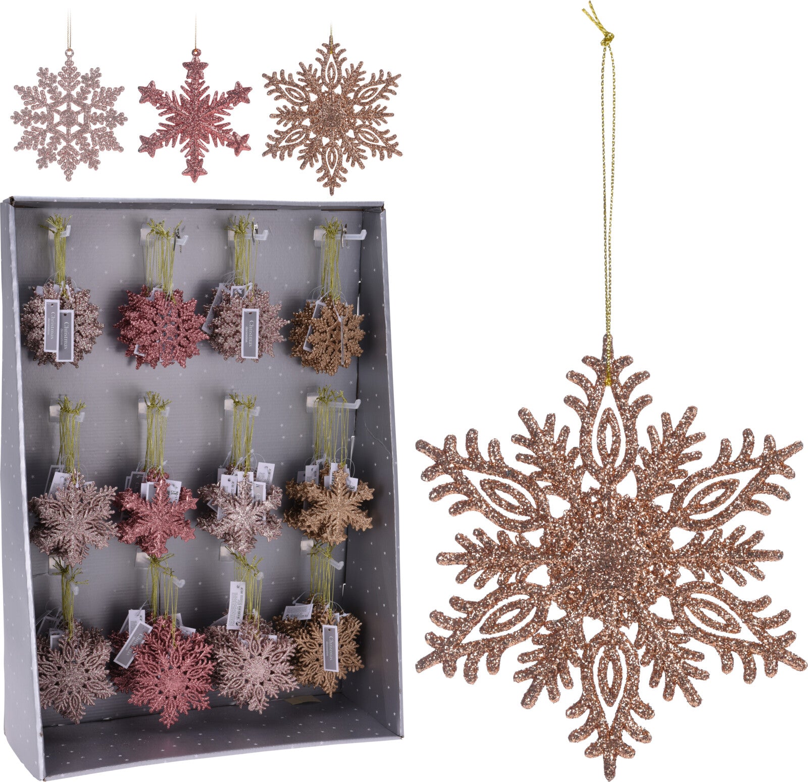 OFFERTA 6 PENDENTI NATALIZI FIOCCHI ROSA 10CM