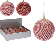 OFFERTA 12 PALLINE RETE 8CM ROSA GLITTERATA ASSORTITA
