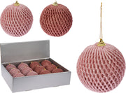 OFFERTA 6 PALLINE EFFETTO RETE 10CM GLITTERATA ROSA ASSORTITO