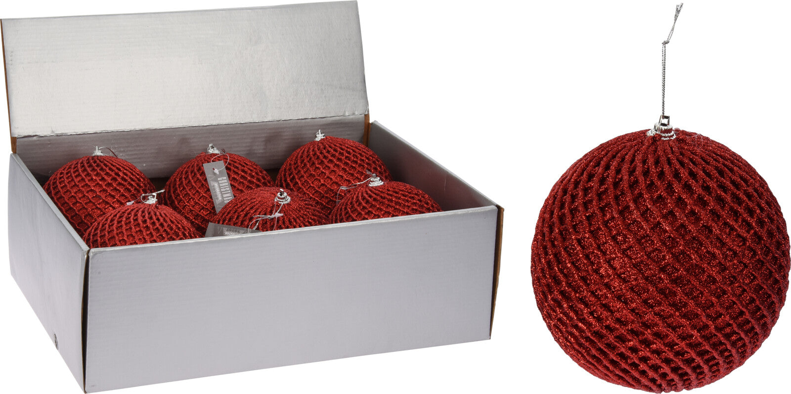 PALLINA RETE 12CM ROSSO GLITTERATA