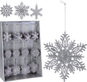 OFFERTA 6 PENDENTI NATALIZI FIOCCHI ARGENTO 10CM