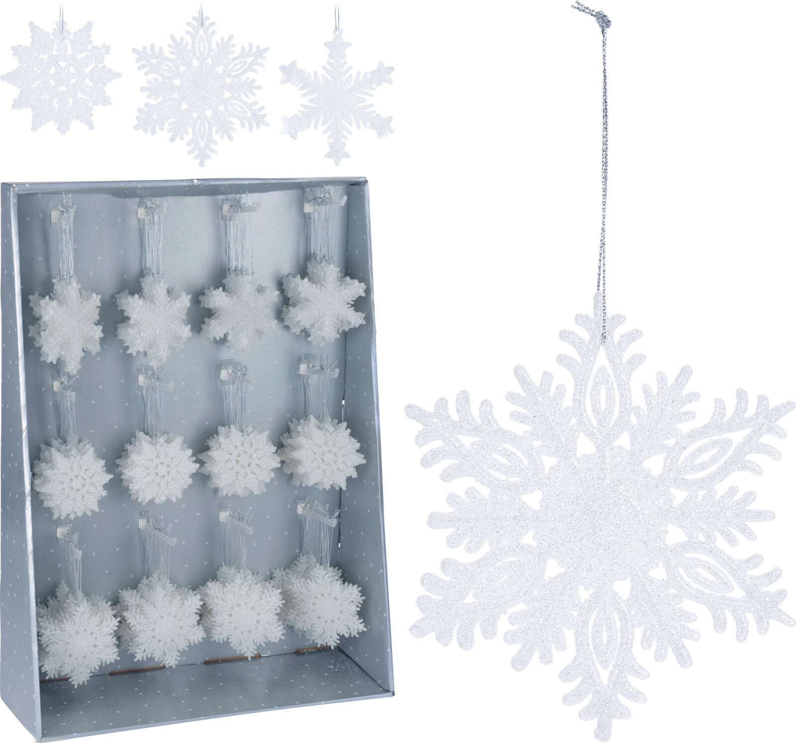 OFFERTA 6 PENDENTI NATALIZI FIOCCHI BIANCHI 10CM