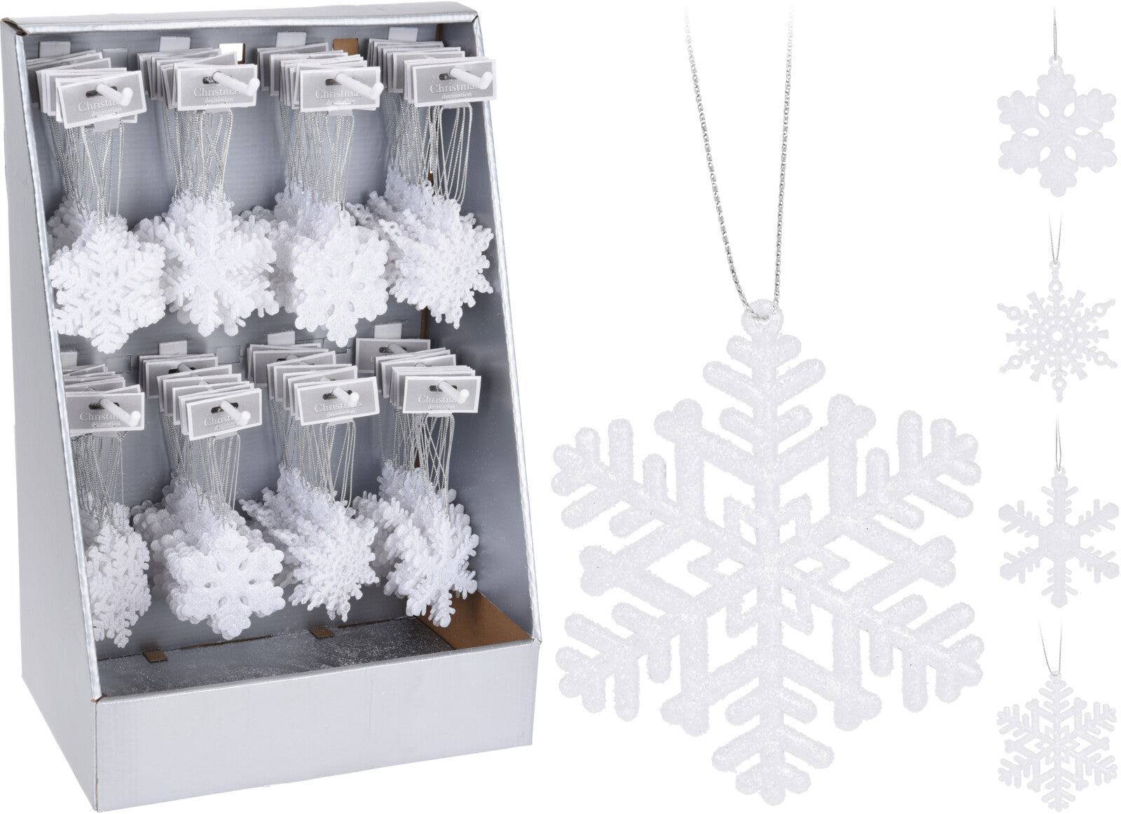 OFFERTA 6 PENDENTI FIOCCO DI NEVE BIANCO 8CM ASSORTITO