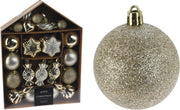 SET 32 ADDOBBI PER ALBERO DI NATALE, COLORE CHAMPAGNE
