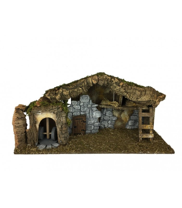 CAPANNA CON MACINA FUNZIONANTE 56X19X27CM PER PRESEPE