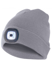 CAPELLINO CON LUCE FRONTALE TORCIA LED RICARICABILE GRIGIO CHIARO