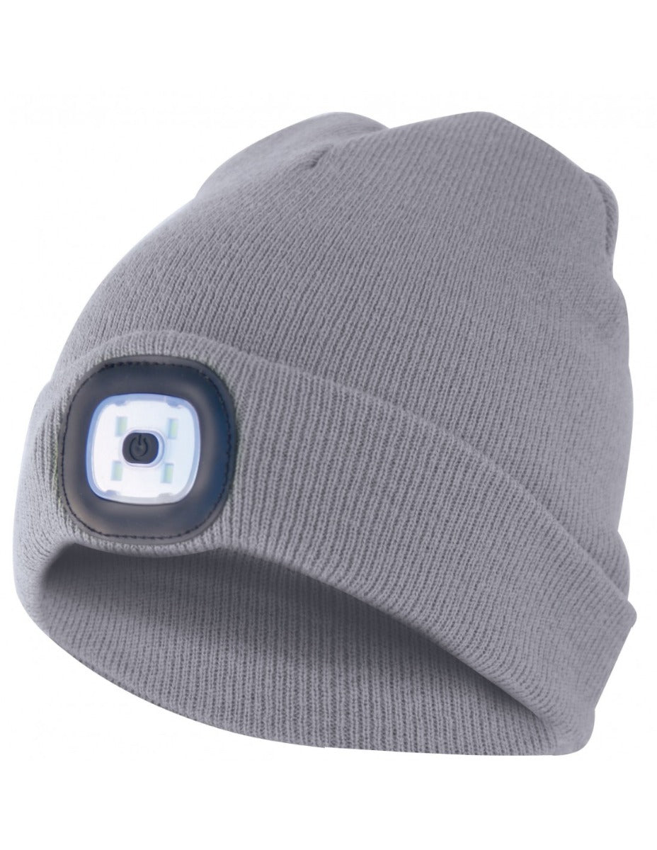 CAPELLINO CON LUCE FRONTALE TORCIA LED RICARICABILE GRIGIO CHIARO