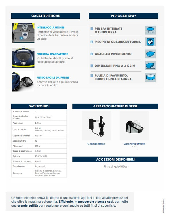 ROBOT PULITORE ZODIAC PER PISCINA SPABOT RS 0800 BLU