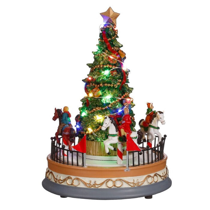 CAROSELLO CON ALBERO DI NATALE ILLUMINATO- H26XD18,5CM