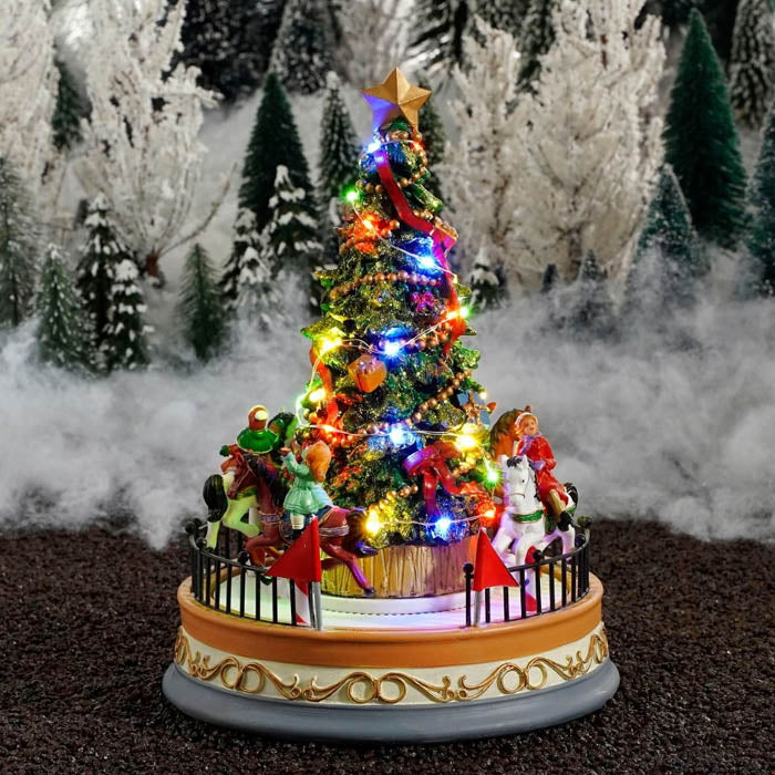 CAROSELLO CON ALBERO DI NATALE ILLUMINATO- H26XD18,5CM