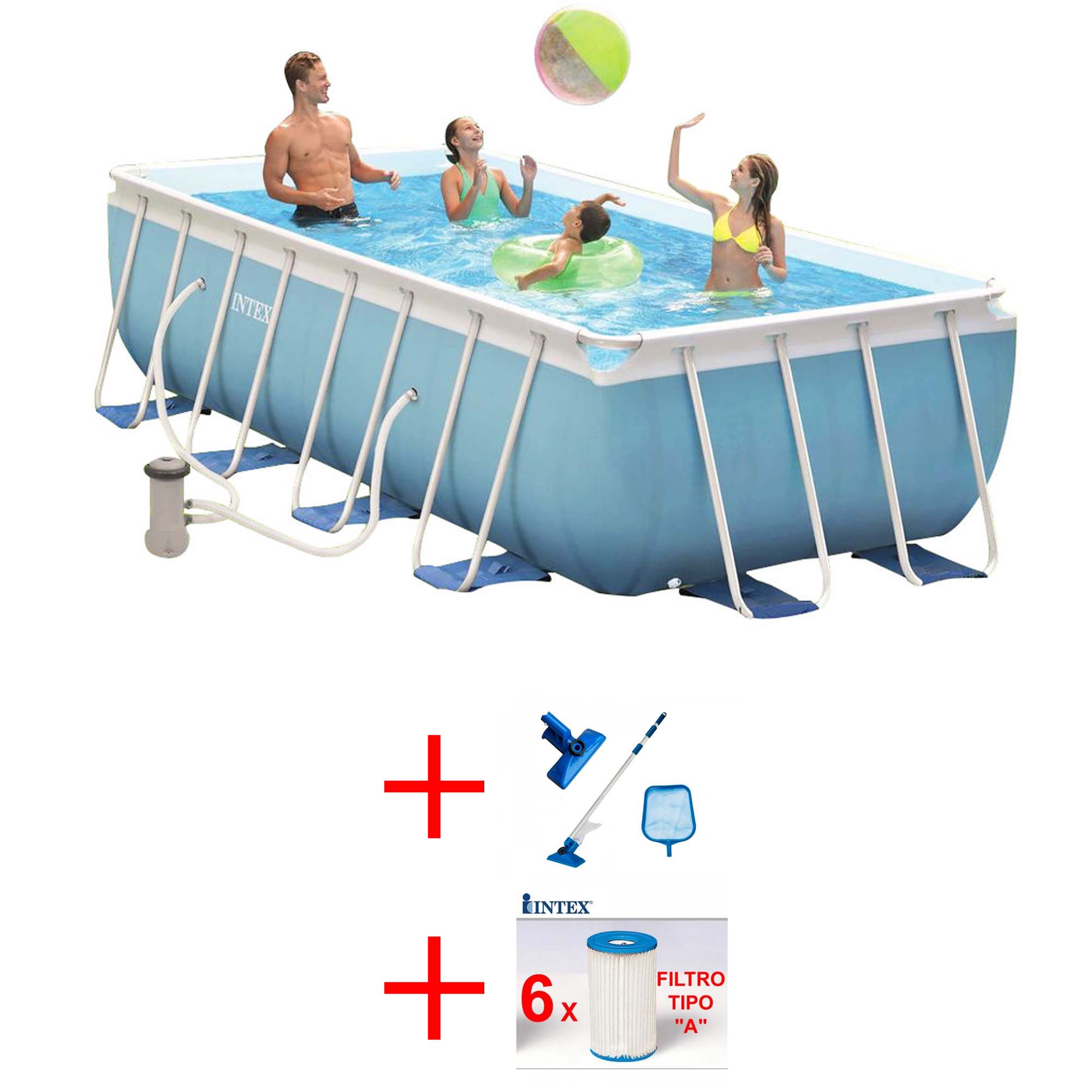 OFFERTA PISCINA PRISMA METAL FRAME 400X200X100 RETTANGOLARE + KIT PULIZIA + 6 CARTUCCE PER FILTRO