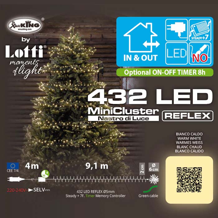 LUCI DI NATALE CATENA, 9,1MT, 432 MINILED D6, BIANCO CALDO