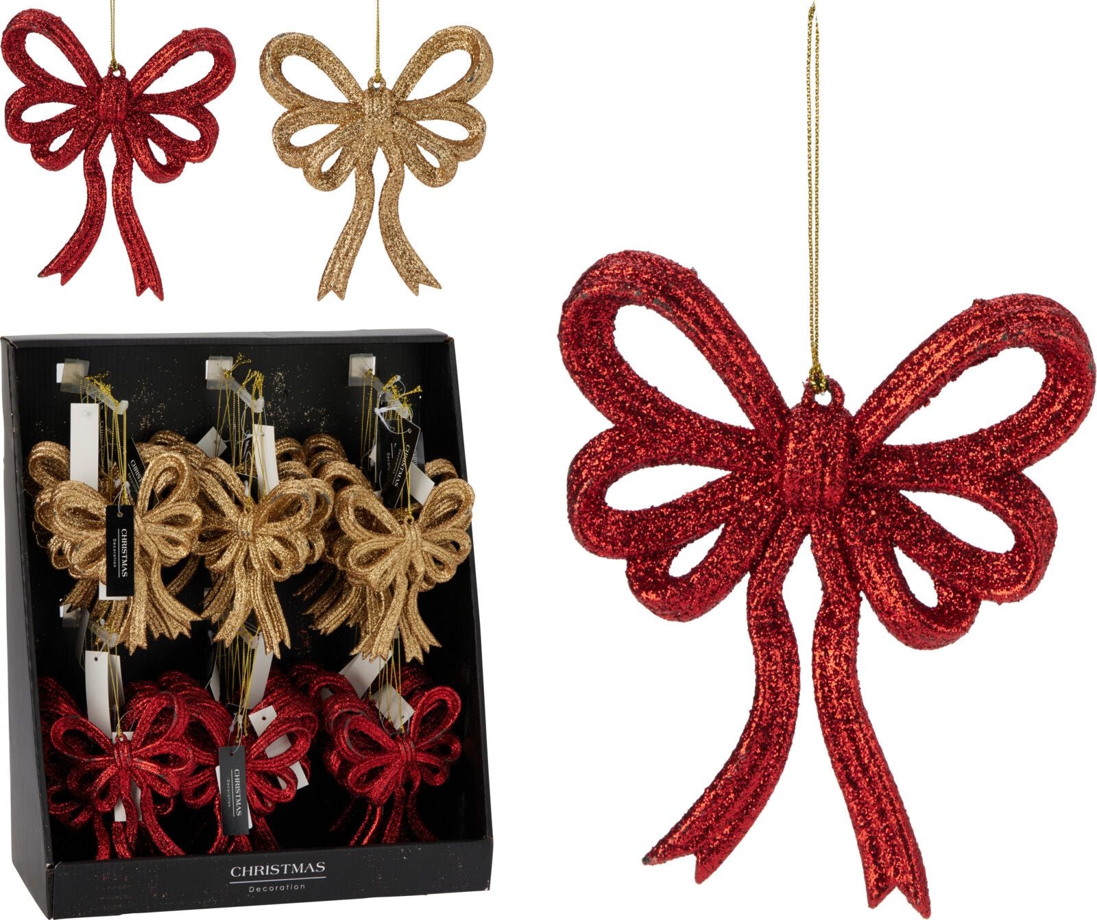 decorazione natalizia appendibile Fiocco Natalizio 13cm modello assortito Oro/Rosso