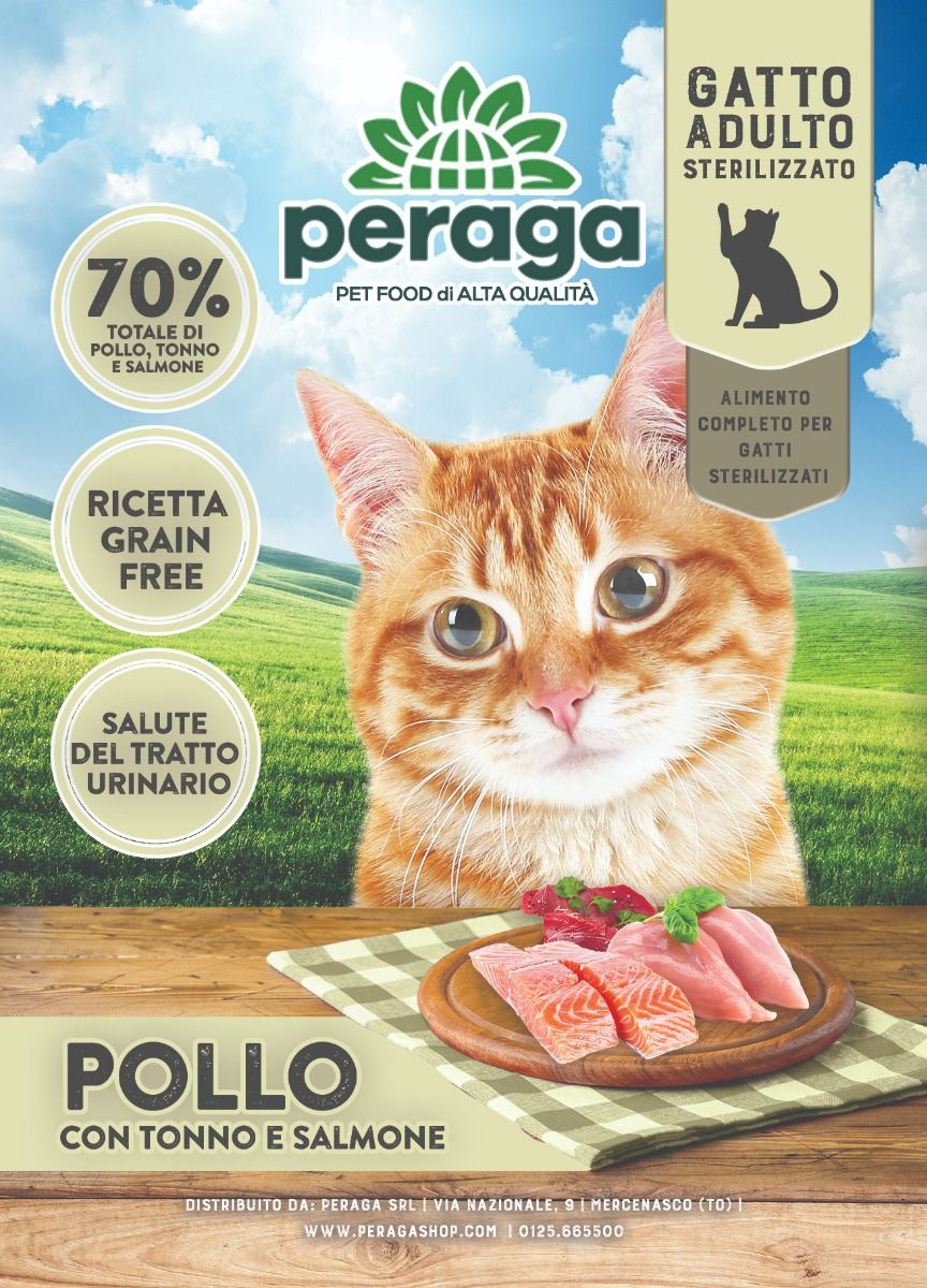 CROCCHETTE PERAGA PER GATTO ADULTO STERILIZZATO 5KG POLLO/TONNO/SALMONE