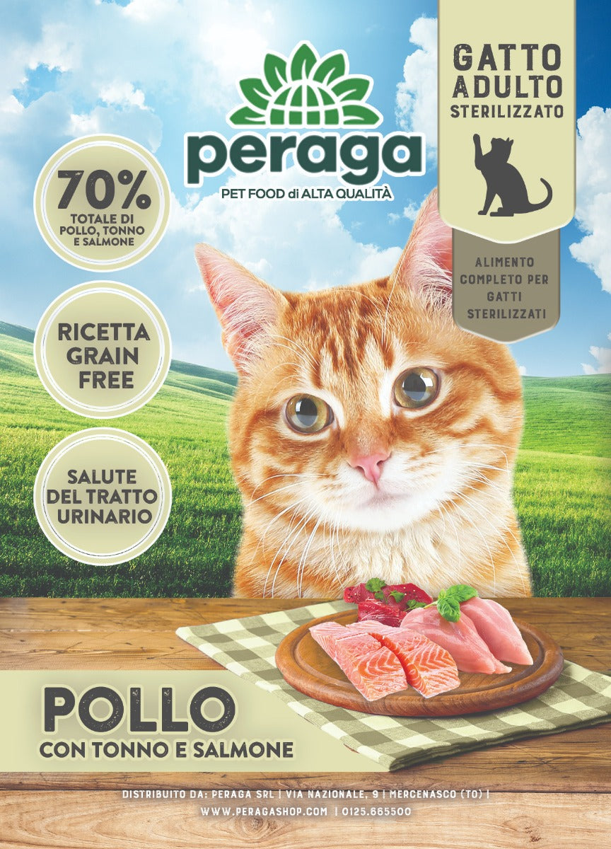 CROCCHETTE PERAGA PER GATTO ADULTO STERILIZZATO 1,5KG POLLO/TONNO/SALMONE