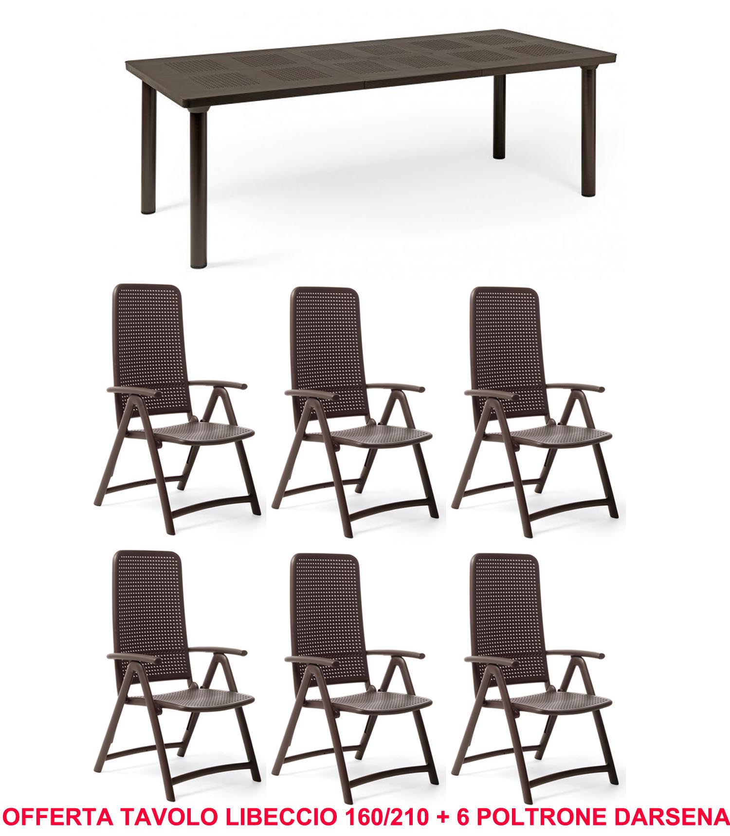 OFFRE : TABLE EXTENSIBLE LIBECCIO 160/220CM + 6 FAUTEUILS DARSENA DANS LES COULEURS DE VOTRE CHOIX