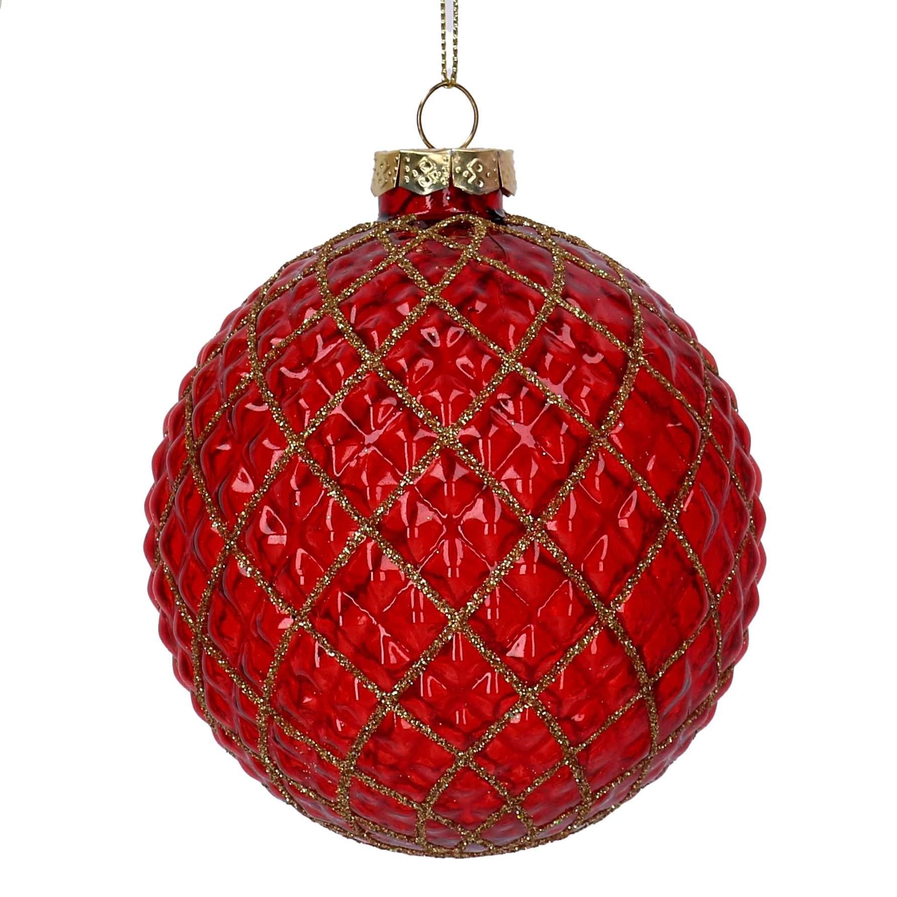 Pallina in vetro con Decoro Oro D.10 cm Rosso