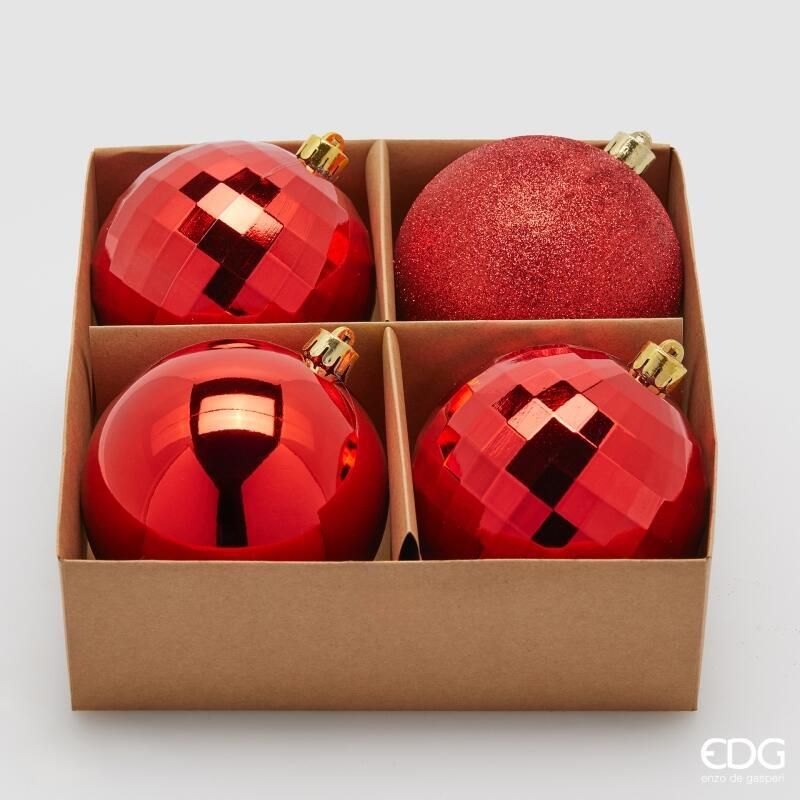 Confezione 4 Palline di natale D.10 Rosso