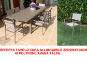 OFFERTA TAVOLO CUBA ALLUNGABILE 220/280X100CM +6 POLTRONE AVANA TALPA