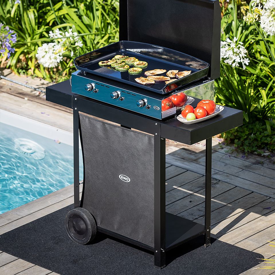 ENO Carrello barbecue Oscar in acciaio zincato 83x112x42 cm nero