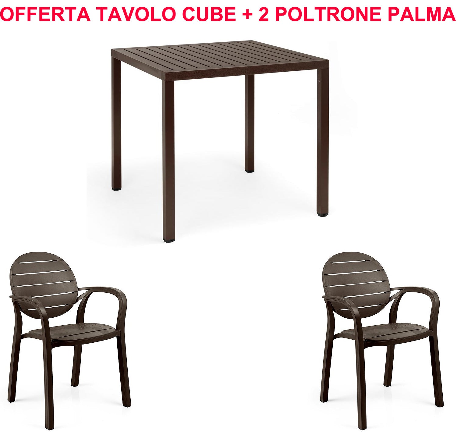 OFFERTA TAVOLO CUBE 80X80 + 2 SEDIE PALMA COLORE A SCELTA