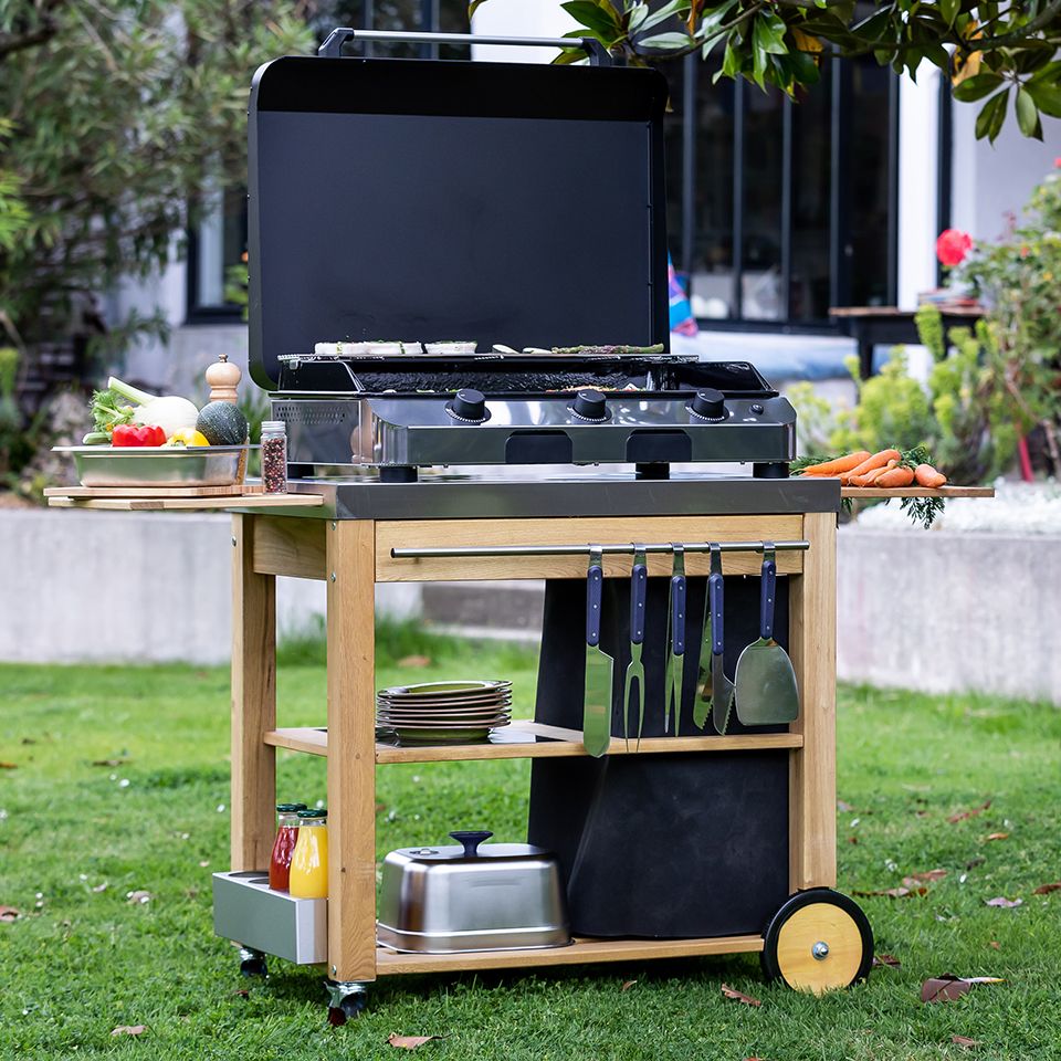 ENO Carrello barbecue Mobilot in legno e acciaio inox naturale
