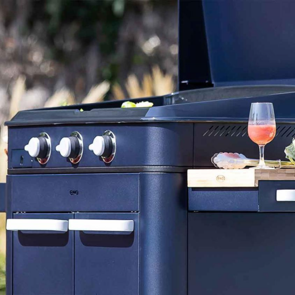 ENO Plancha a gas Enosign 80 con carrello, 100×140×67 cm, Blu Navy